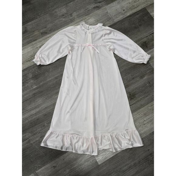 JC Collections Girls Pink Silk Nylon Long Sleeve Front Opening Pajama Night Gown - Picture 9 of 9